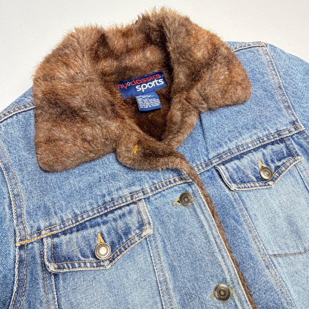 Vintage Y2K Faux Fur Denim Bomber Jacket Women Medium - Grunge Boho‎ Trucker